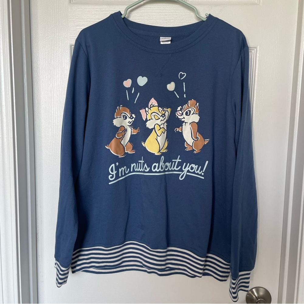 Disney Chipmunks Chip Dale Blue Long Sleeve Crew Neck Size XXL